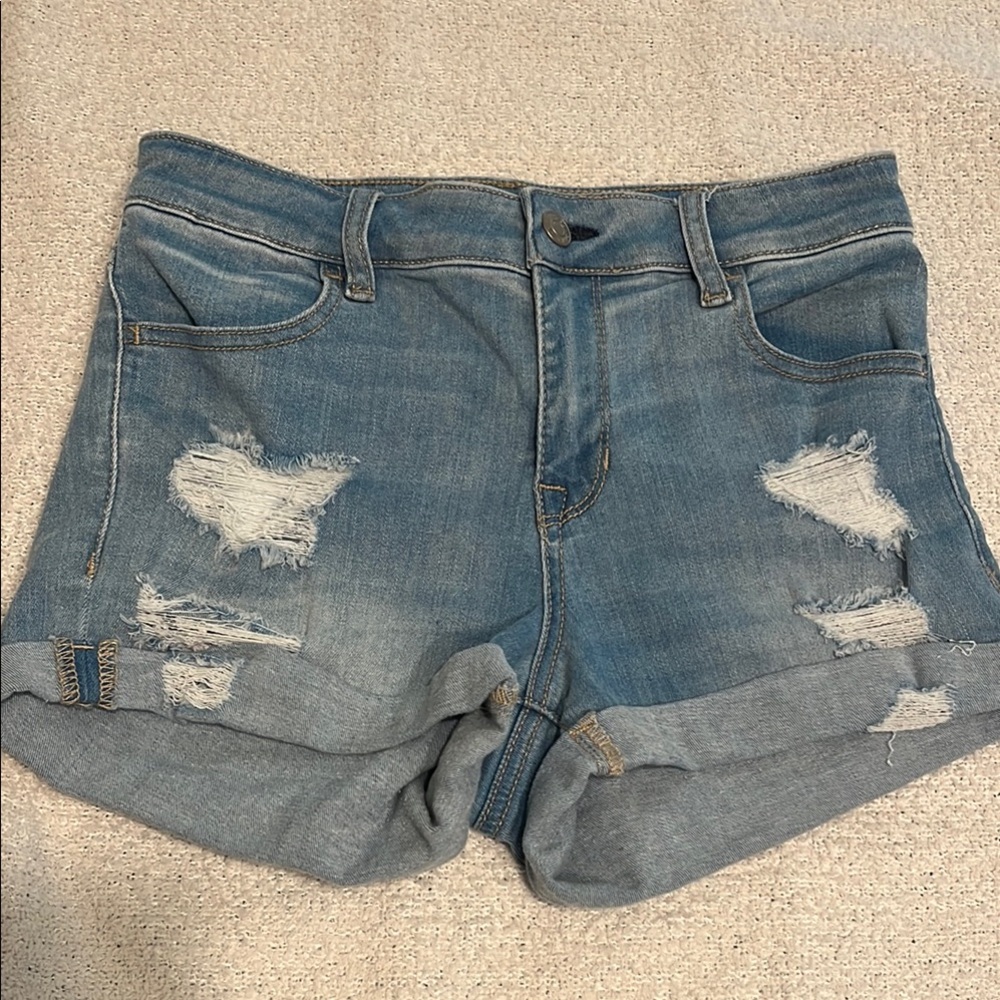 PacSun Blue Jean Shorts Distressed Style High rise super stretch shortie Size 25